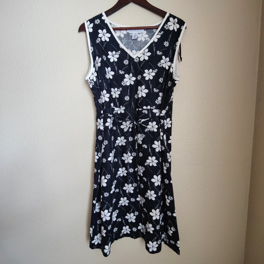 Maggie McNaughton Vintage 100% Linen Floral Dress Graphic 1X Coastal Sundress